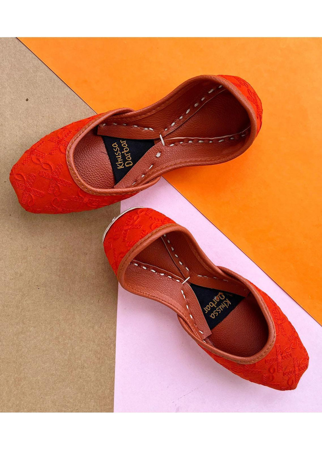 Khussa Darbar Casual Style Khussa Orange Chikankari