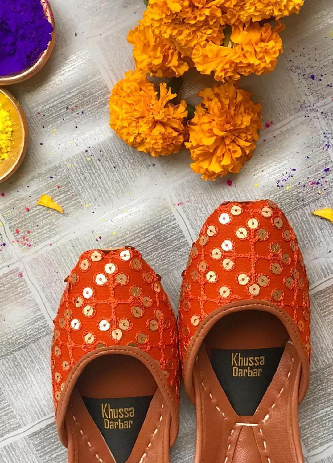 Khussa Darbar Festive Style Khussa Sitara (Orange)