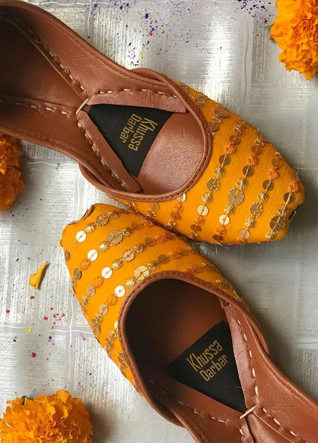 Khussa Darbar Festive Style Khussa Sitara (Yellow)