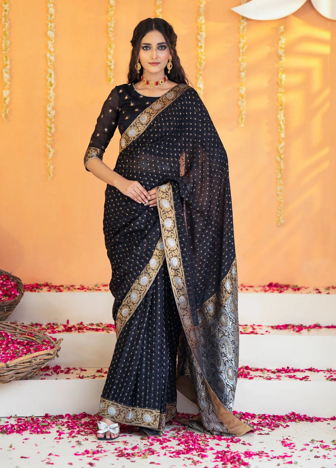 Khuwab by Kazma Pret Embroidered Banarsi Saree Midnight Elegance