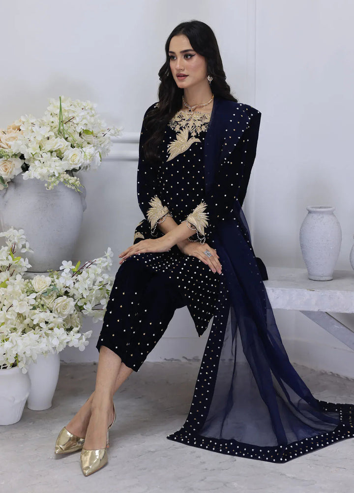 Khuwab by Kazma Pret Embroidered Velvet 3 Piece Suit Velvet Starlight