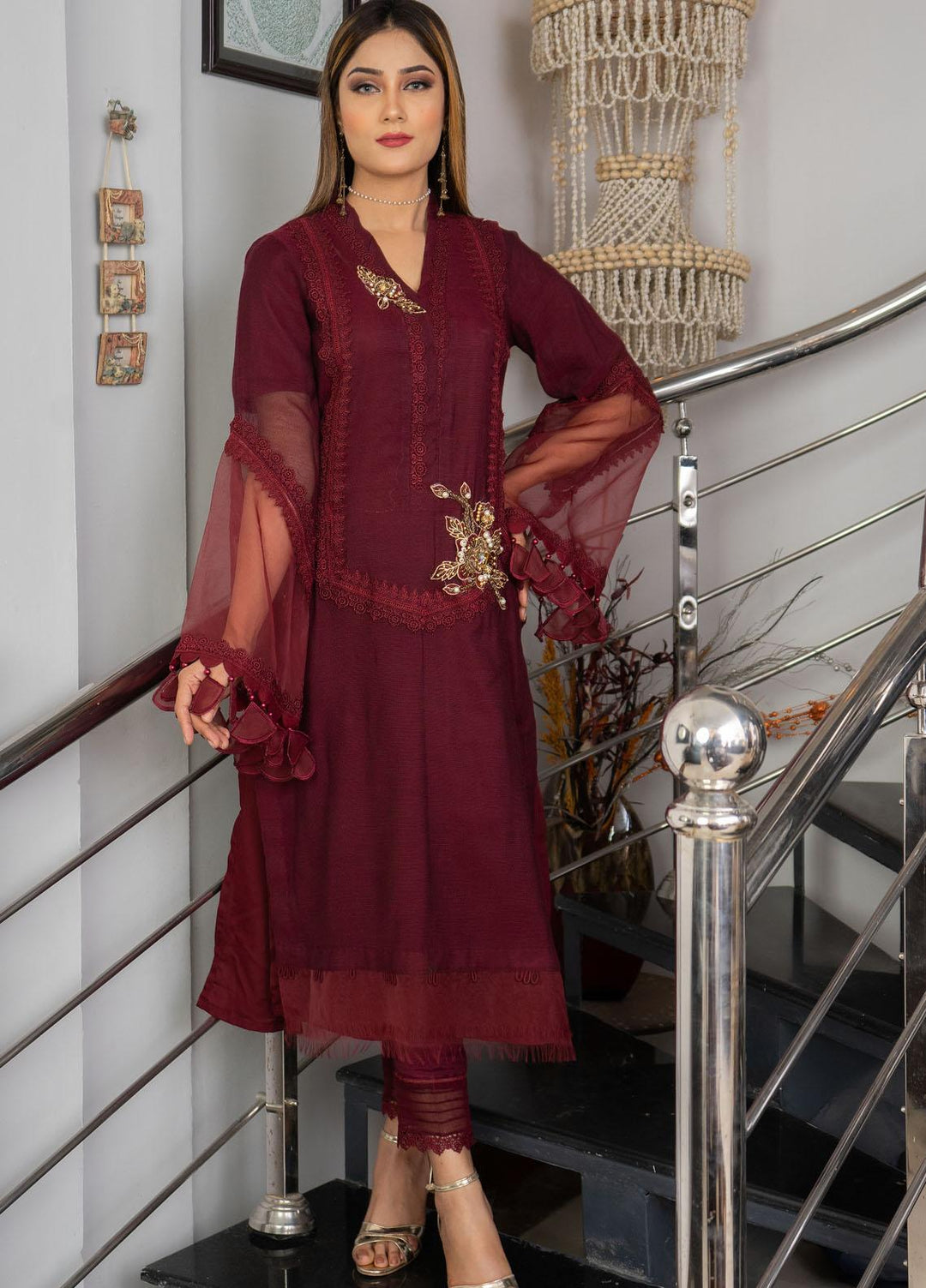 Knot Luxury Pret Khaadi Net 4 Piece K1002 Mulberry