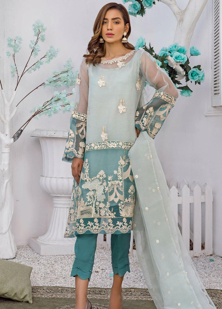 Kross Kulture Luxury Pret Embroidered Organza 3 Piece Suit KLX-20764 Sea Green