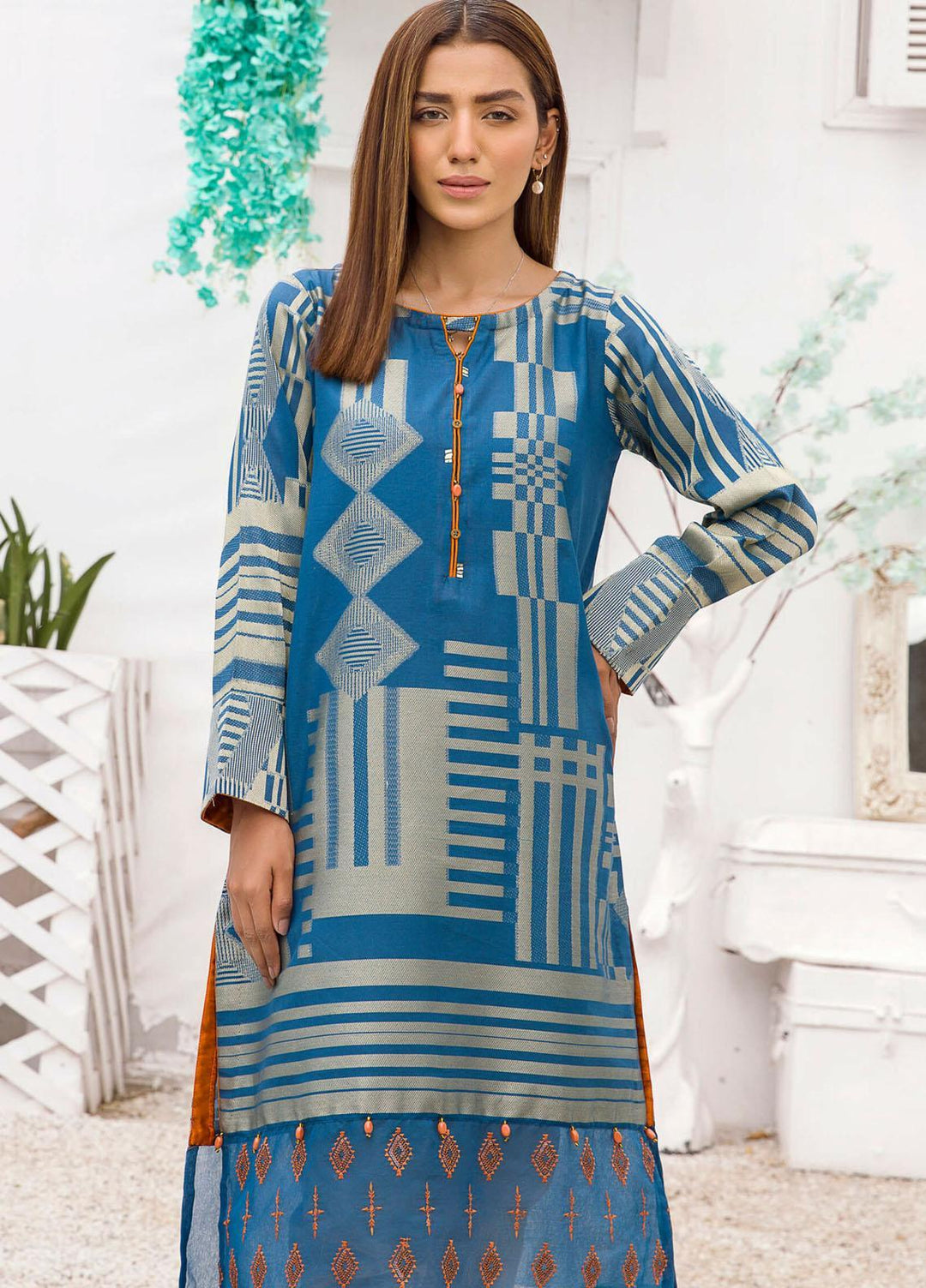 Kross Kulture Luxury Pret Embroidered Jacquard Shirt KE-21193 Blue