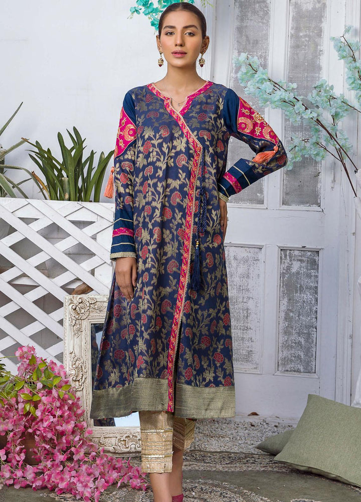 Kross Kulture Luxury Pret Embroidered Jacquard Shirt KE-21213 Navy