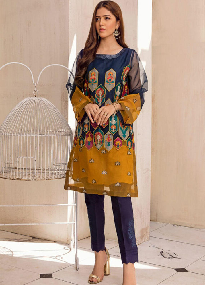 Kross Kulture Luxury Pret  Organza Shirt KX-21265 Navy