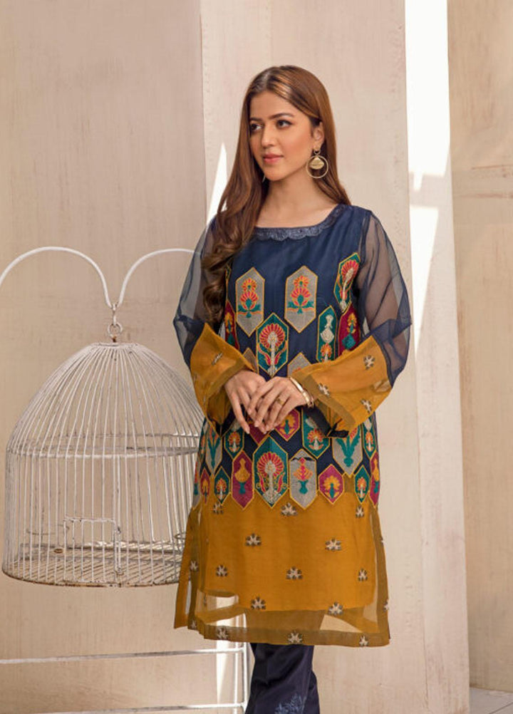 Kross Kulture Luxury Pret  Organza Shirt KX-21265 Navy