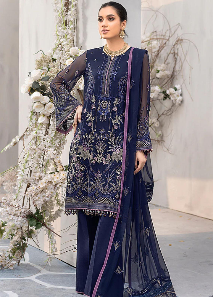 Kuch Khas By Flossie Embroidered Chiffon Suits Unstitched 3 Piece FS23KKLU K-1208 Ultramarine Beryl - Luxury Collection