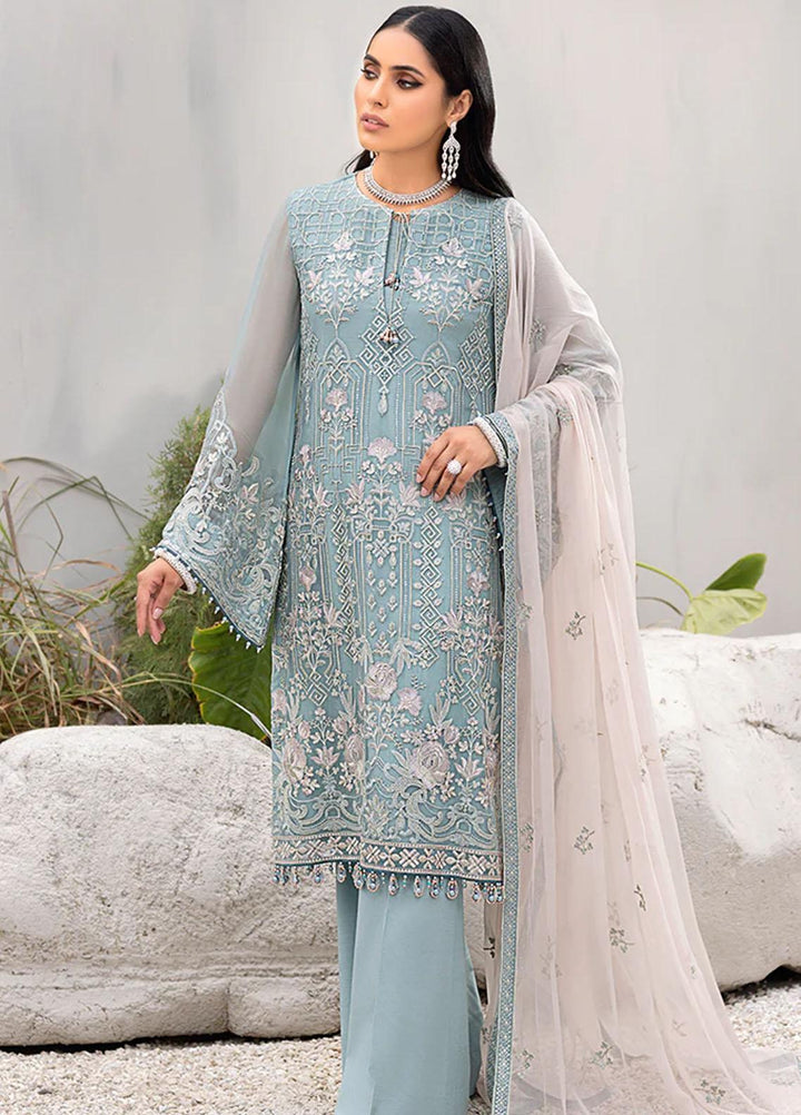 Kuch Khas By Flossie Embroidered Chiffon Suits Unstitched 3 Piece FS23KKLU K-1203 Mystic Aqua - Luxury Collection