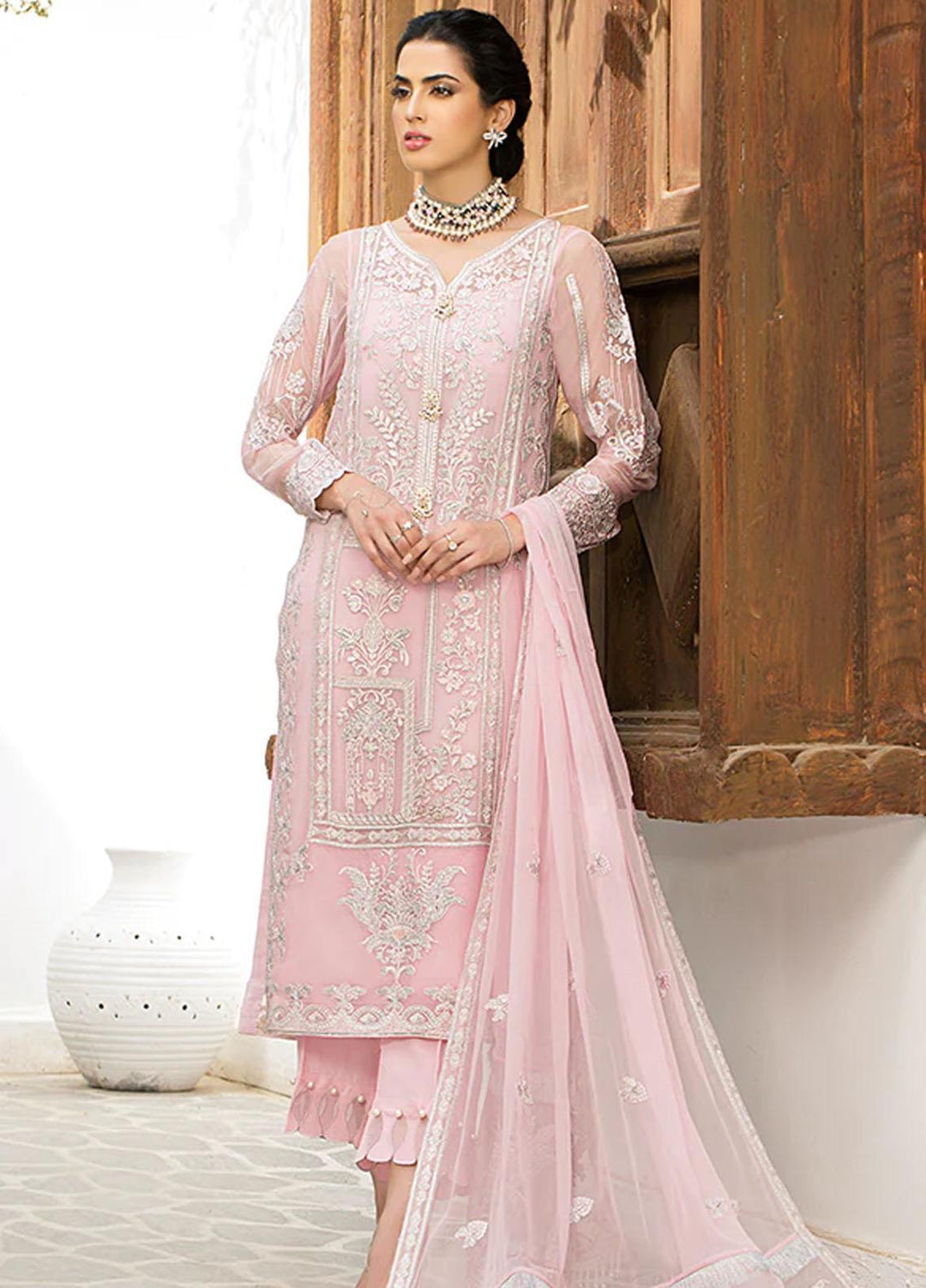 La Roza Plush by Imrozia Premium Embroidered Chiffon Suits Unstitched 3 Piece L-248 SNOW DROP - Luxury Collection