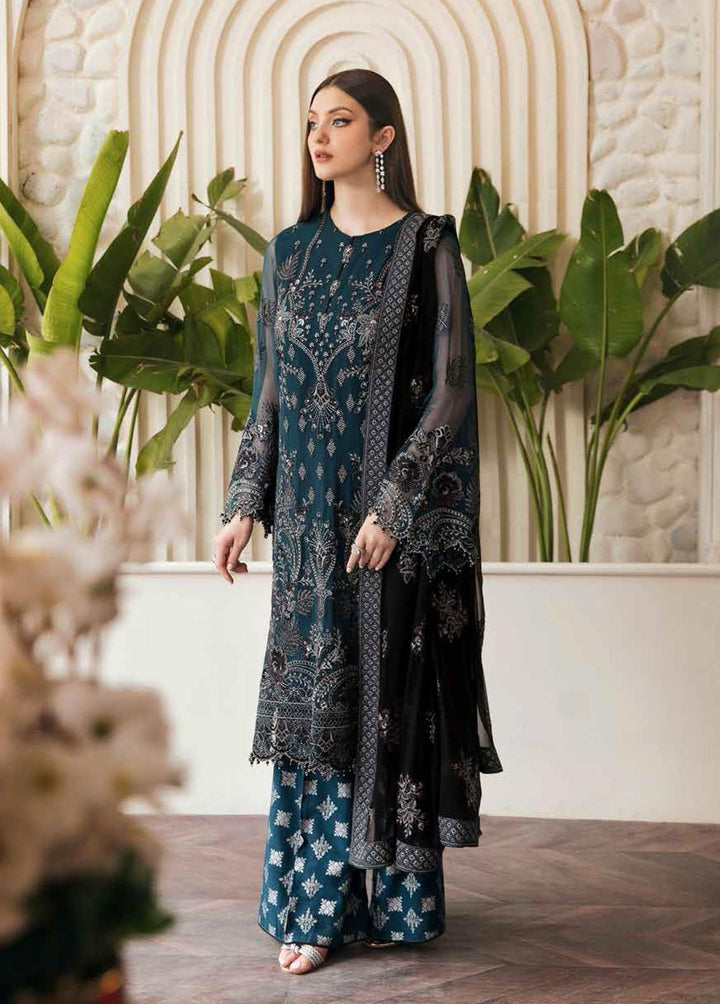La Florencia By Flossie Embroidered Chiffon Suits Unstitched 3 Piece FE-507 Spectral blue - Luxury Collection