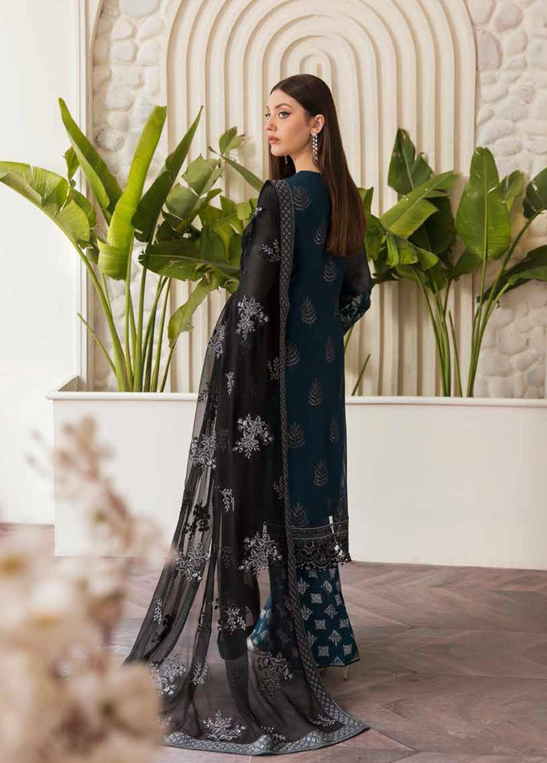 La Florencia By Flossie Embroidered Chiffon Suits Unstitched 3 Piece FE-507 Spectral blue - Luxury Collection