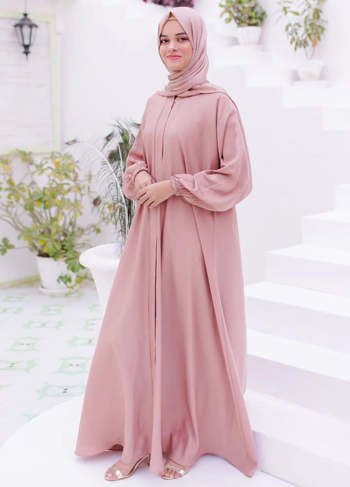 La Khilaba Pret Plain Nida Fabric Abaya Blush Flared