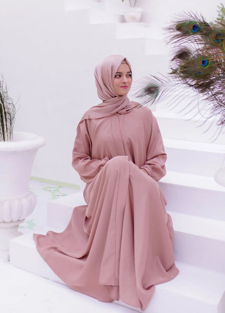 La Khilaba Pret Plain Nida Fabric Abaya Blush Flared