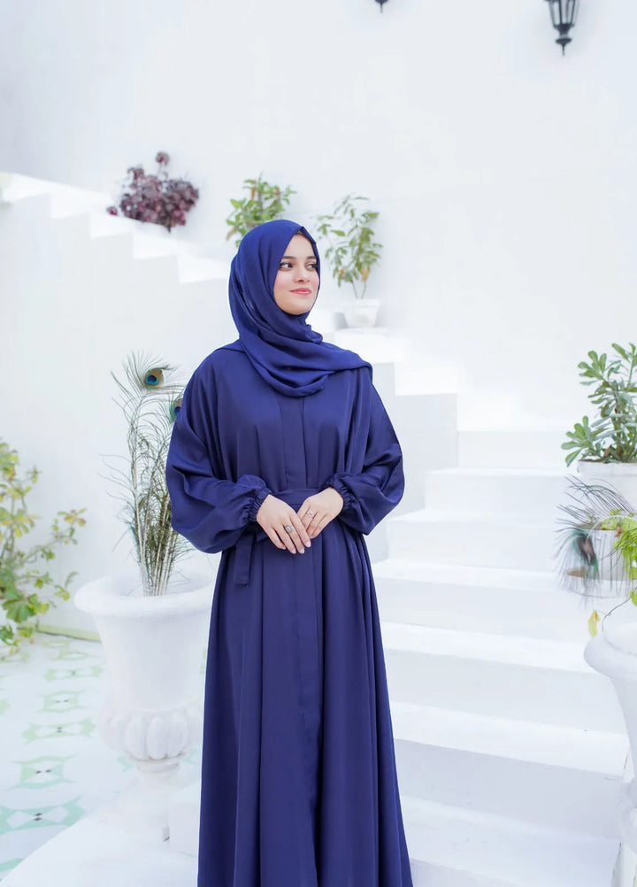 La Khilaba Pret Plain Nida Fabric Abaya Navy Flared