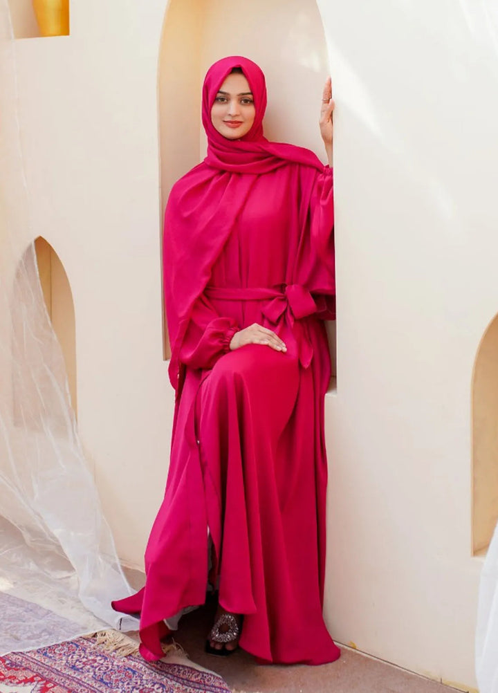 La Khilaba Pret Plain Nida Fabric Abaya Pink Flared