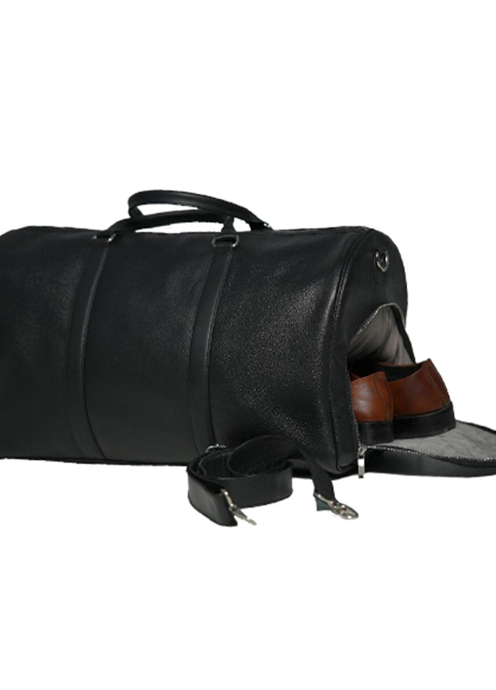 Lafanzo Pret Plain Leather Duffel Bag 5712 Black