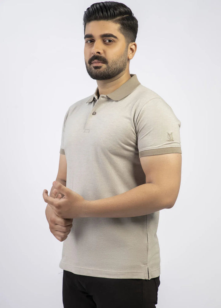 Lamorado Cotton Casual Men T-Shirt - Beige Yarn Dyed Polo Basic