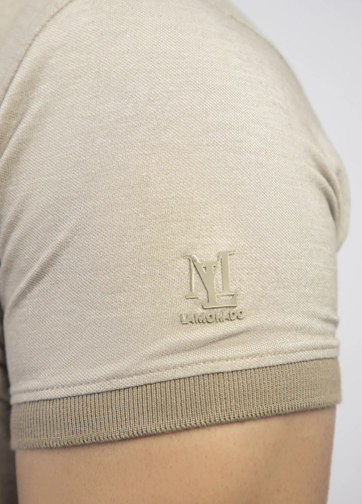 Lamorado Cotton Casual Men T-Shirt - Beige Yarn Dyed Polo Basic