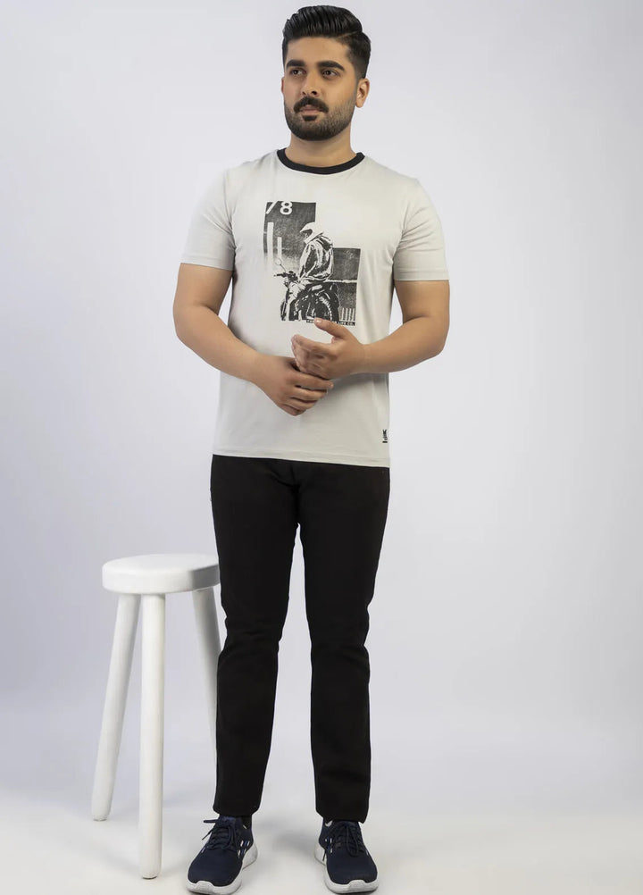 Lamorado Cotton Casual Men T-Shirt - Light Grey Graphic