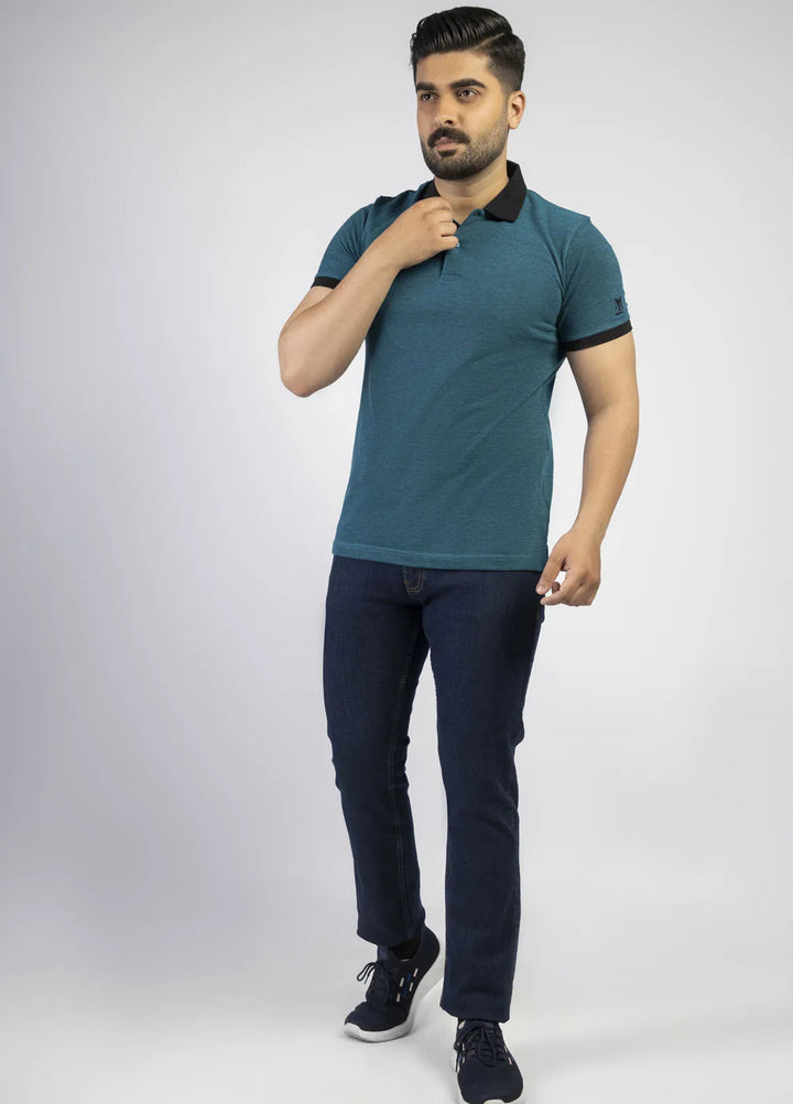 Lamorado Cotton Casual Men T-Shirt - Teal Yarn Dyed Polo Basic