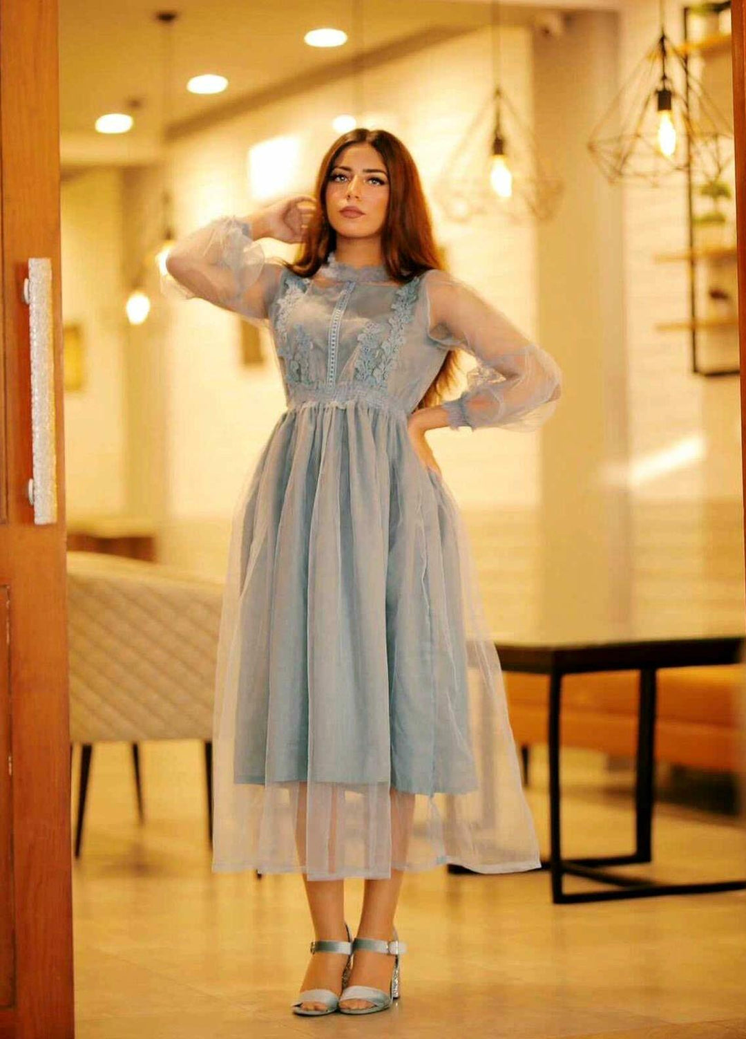 Lenaim Luxury Pret Net Frock LN22WL Trendy Grayish-Bluish