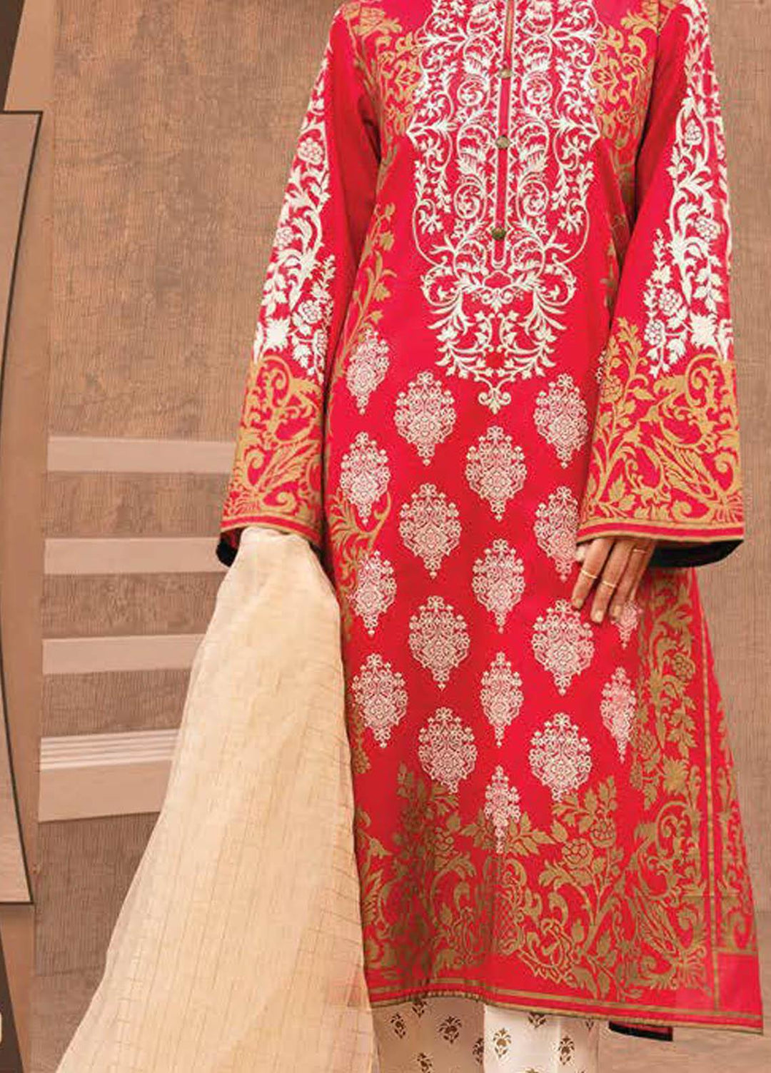 LimeLight Printed Lawn Suits Unstitched 3 Piece LL21S U-1206 RED - Summer Collection