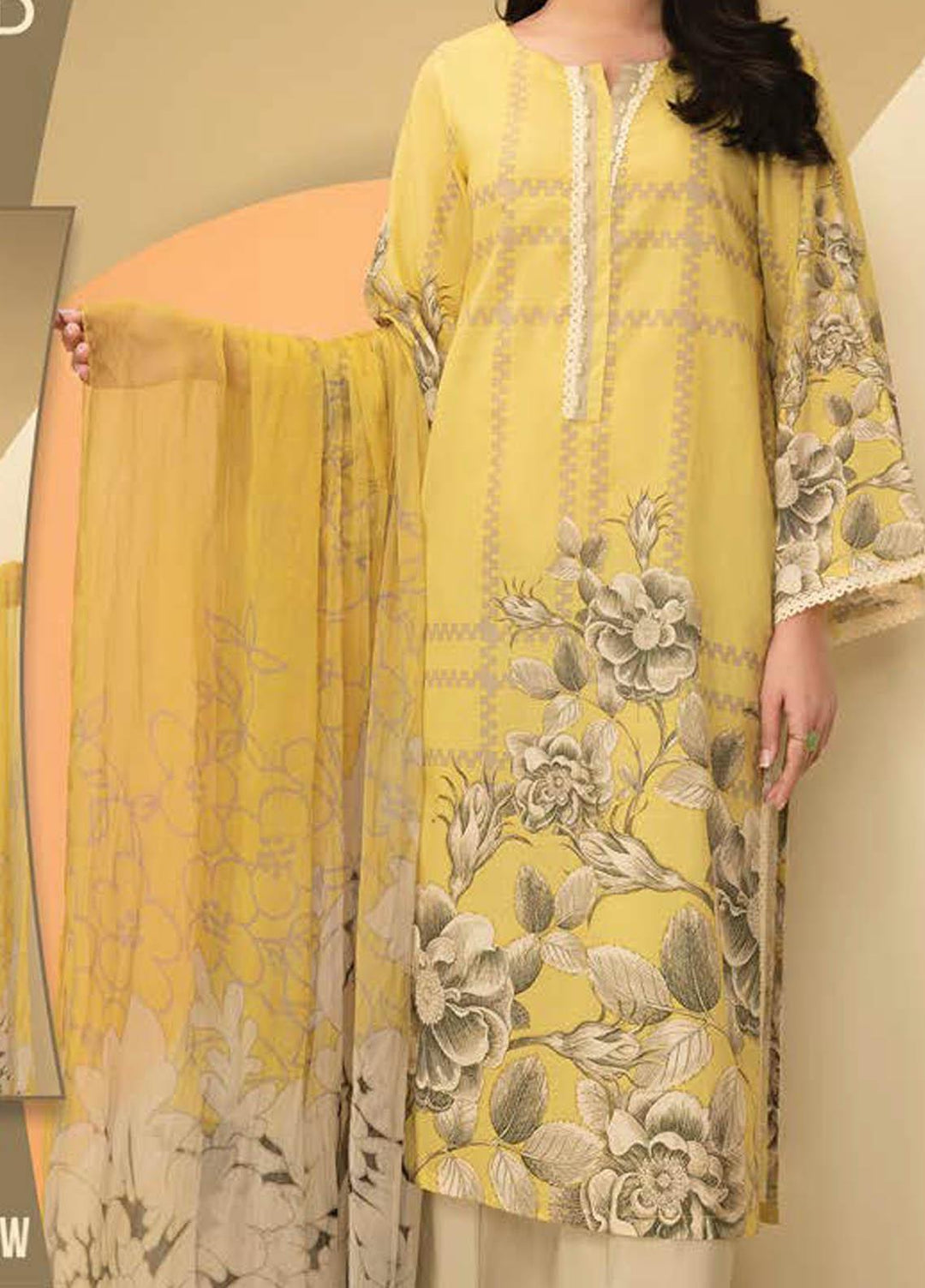 LimeLight Printed Lawn Suits Unstitched 2 Piece LL21S U-1242 YELLOW - Summer Collection