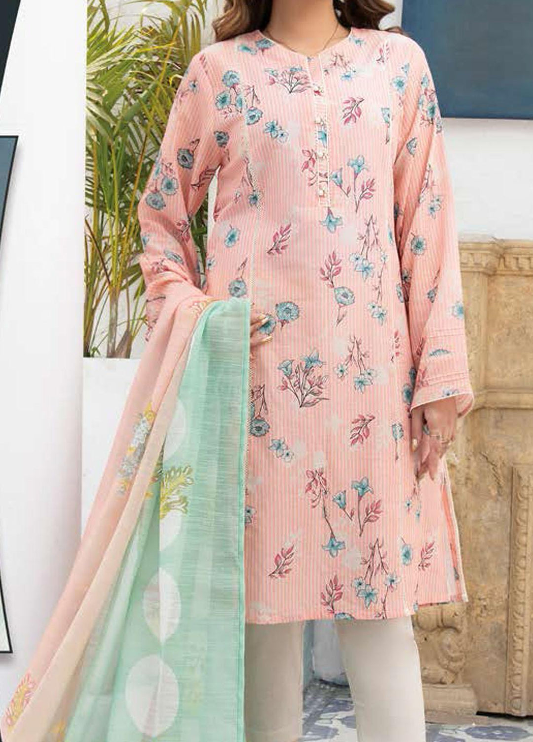 LimeLight Printed Lawn Suits Unstitched 2 Piece LL21SE U1365 Peach - Summer Collection