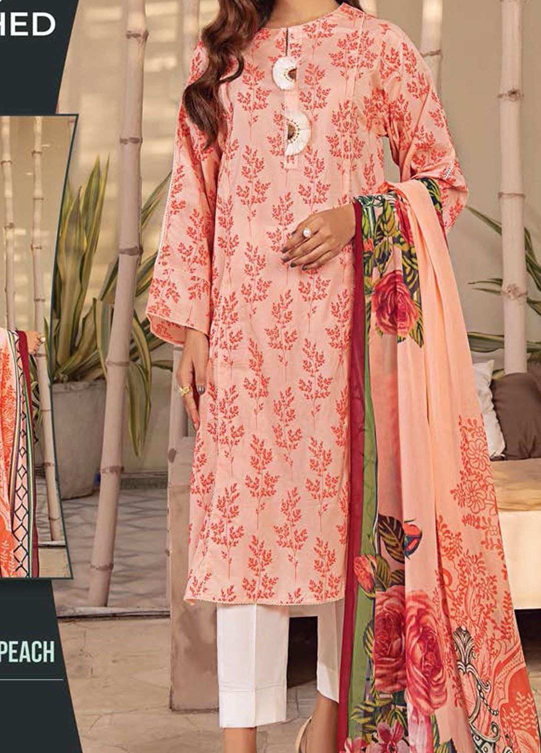 LimeLight Printed Lawn Suits Unstitched 2 Piece LL21SE U1522 Peach - Summer Collection