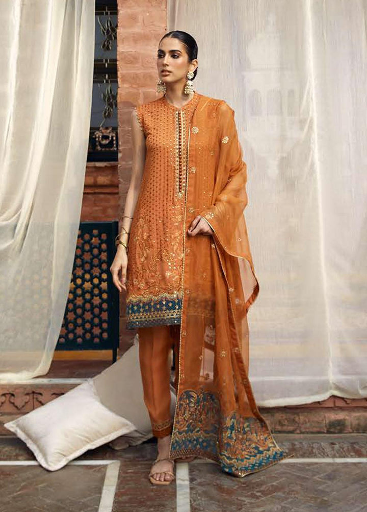 Luxe Atelier by Cross Stitch Embroidered Net Suits Unstitched 4 Piece CS22LA2 Russet Florid - Luxury Collection