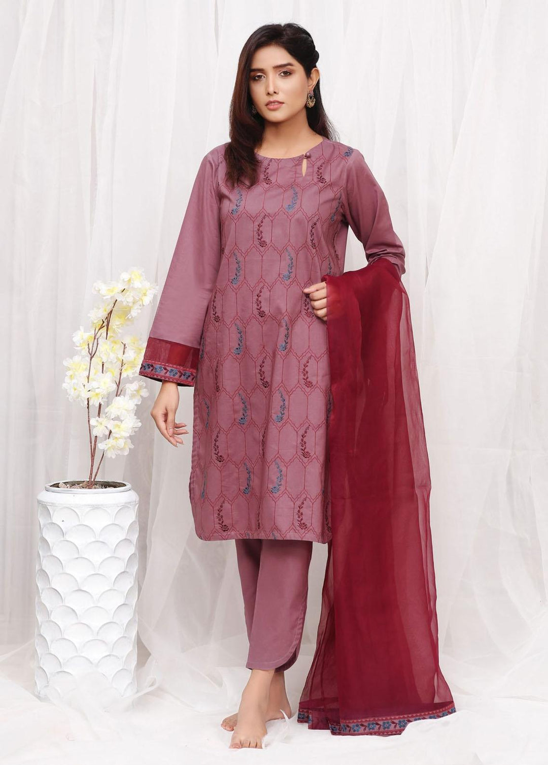 Luxeurs Pret Embroidered Cotton 3 Piece LX22RTW Grape Shake