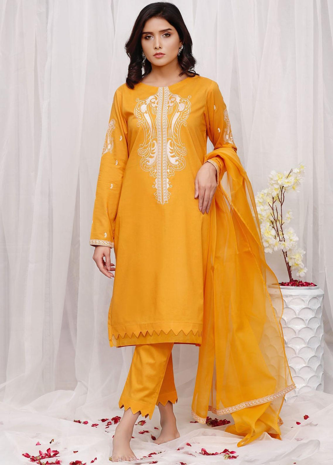 Luxeurs Pret Embroidered Cotton 3 Piece LX22RTW Yellow Sea