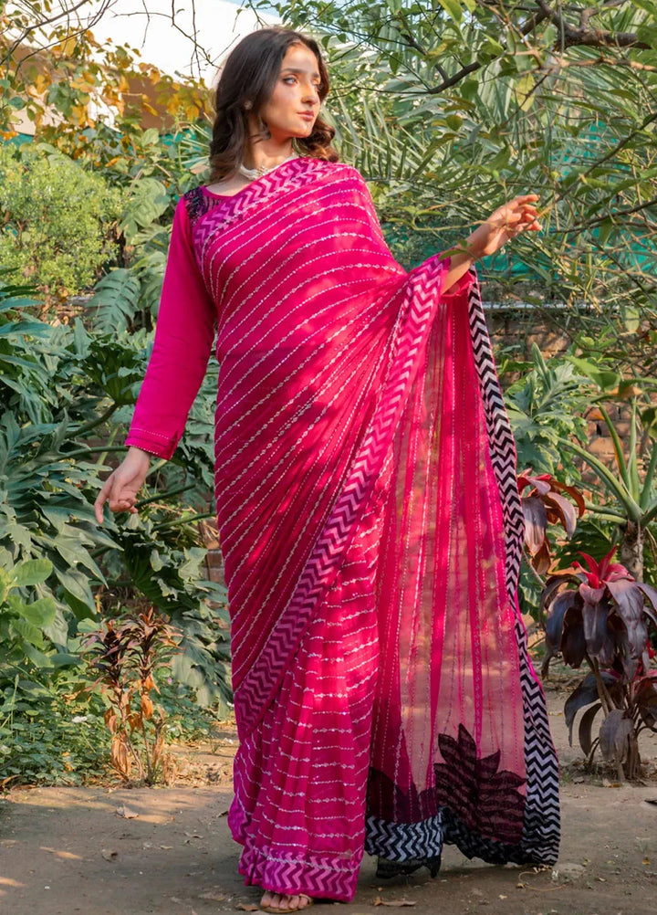 Maham Sultan Pret Embroidered Saree Gulab