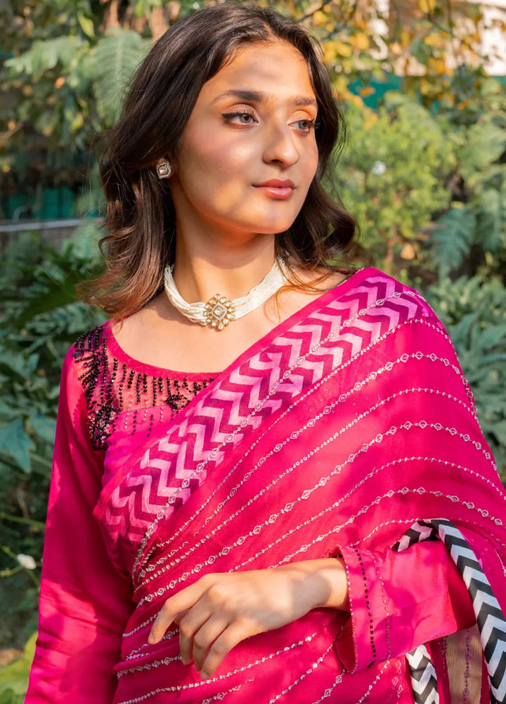 Maham Sultan Pret Embroidered Saree Gulab