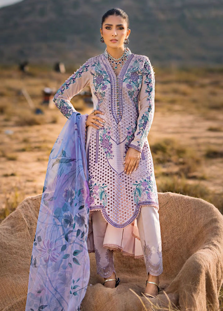 Mahiymaan By Al Zohaib Embroidered Lawn Suits Unstitched 3 Piece MAH24LL M-06 Lavender Mist - Luxury Collection