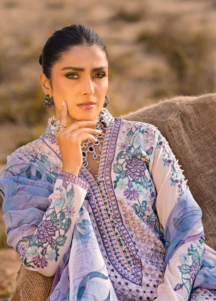 Mahiymaan By Al Zohaib Embroidered Lawn Suits Unstitched 3 Piece MAH24LL M-06 Lavender Mist - Luxury Collection