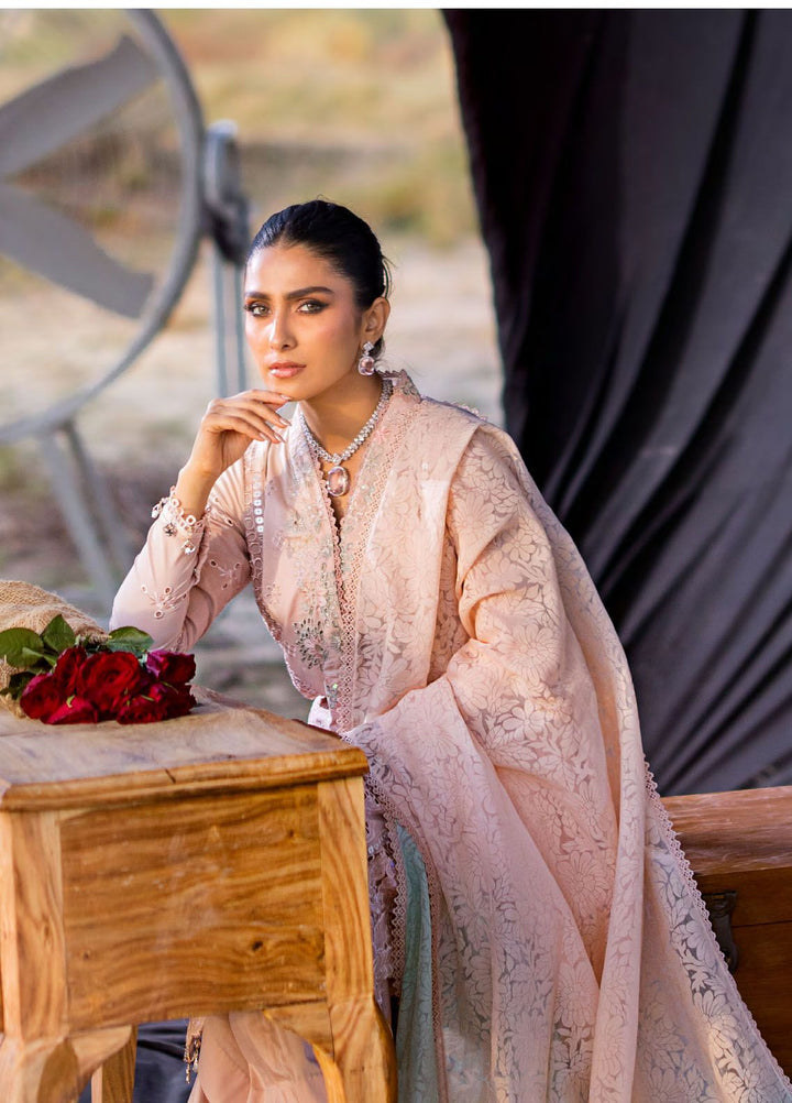 Mahiymaan By Al Zohaib Embroidered Lawn Suits Unstitched 3 Piece MAH24LL M-07 Rose Gold - Luxury Collection