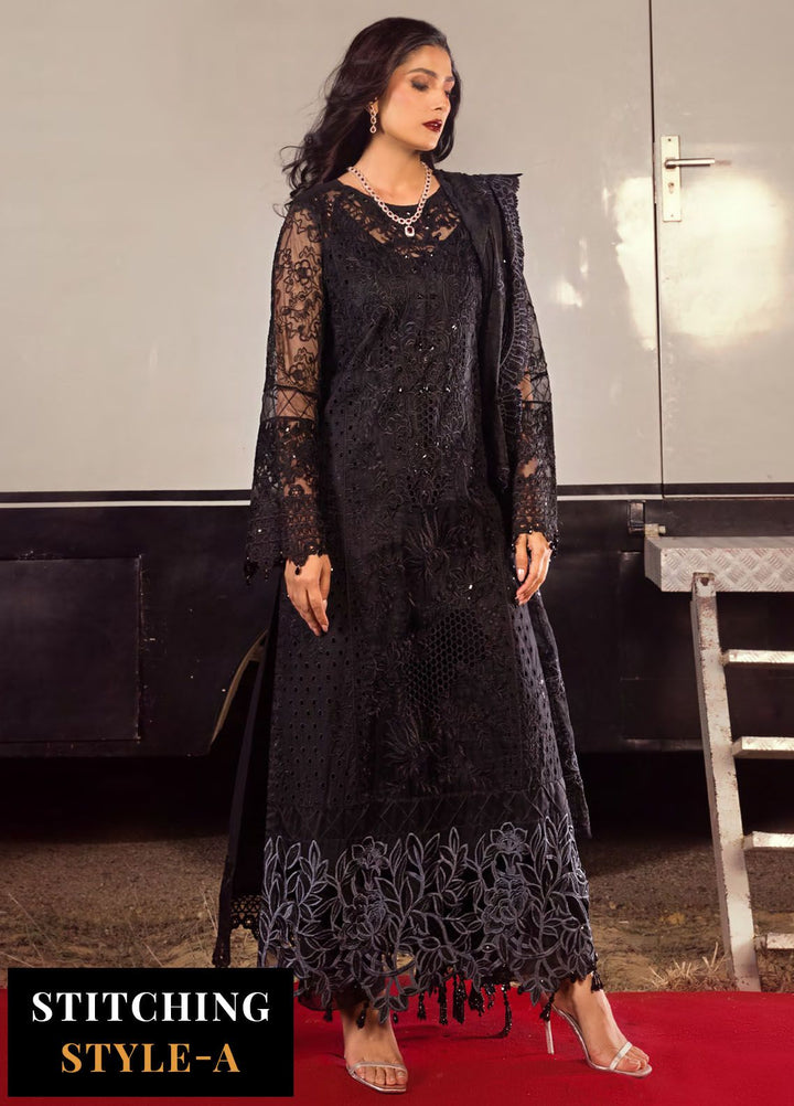 Mahiymaan By Al Zohaib Embroidered Organza Suits Unstitched 3 Piece MAH24LL M-10 Midnight Majesty - Luxury Collection