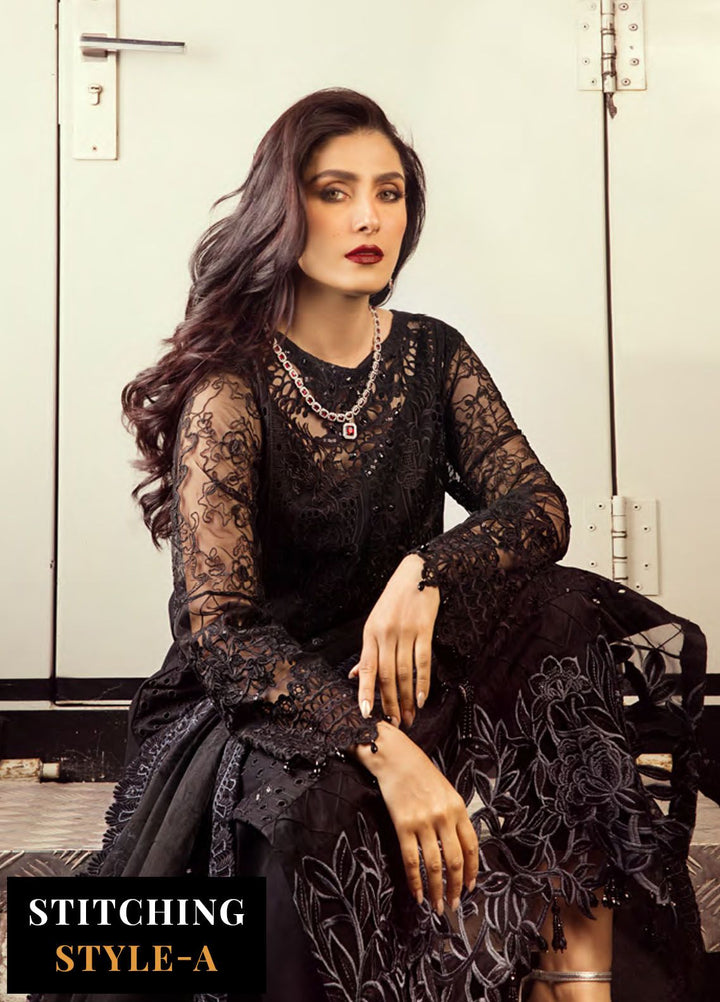 Mahiymaan By Al Zohaib Embroidered Organza Suits Unstitched 3 Piece MAH24LL M-10 Midnight Majesty - Luxury Collection