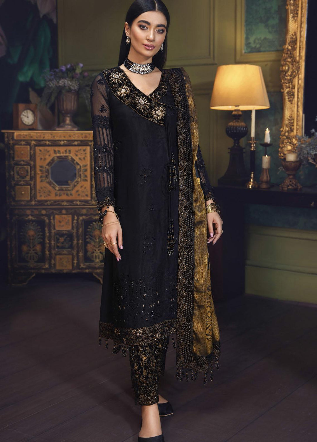 Makhmal By House of Nawab Embroidered Organza Suits Unstitched 3 Piece HON21MV 05 Kaavish - Wedding Formal Collection