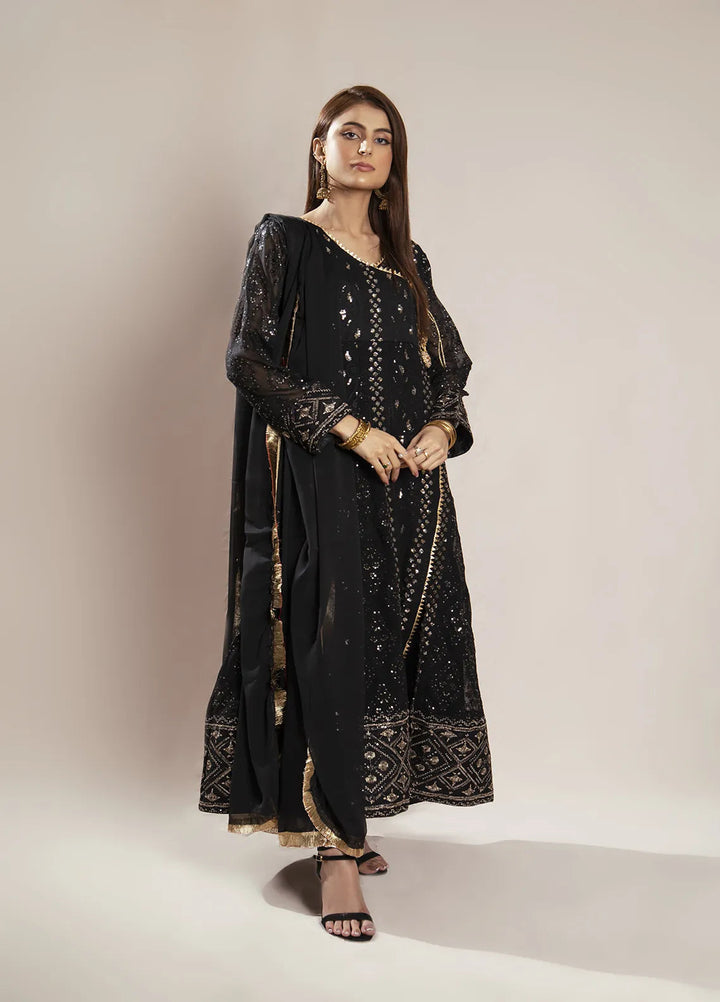 Manahils Pret Embroidered Chiffon 3 Piece Suit KURTI 099 Black