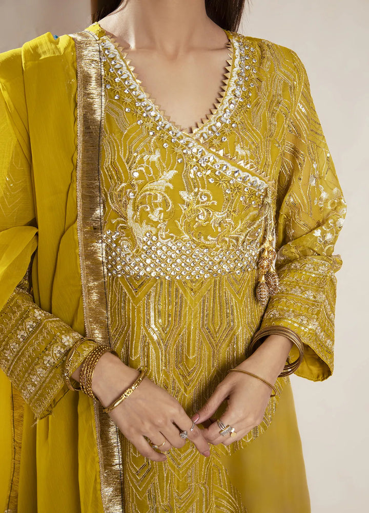 Manahils Pret Embroidered Chiffon 3 Piece Suit KURTI 105 Mustard