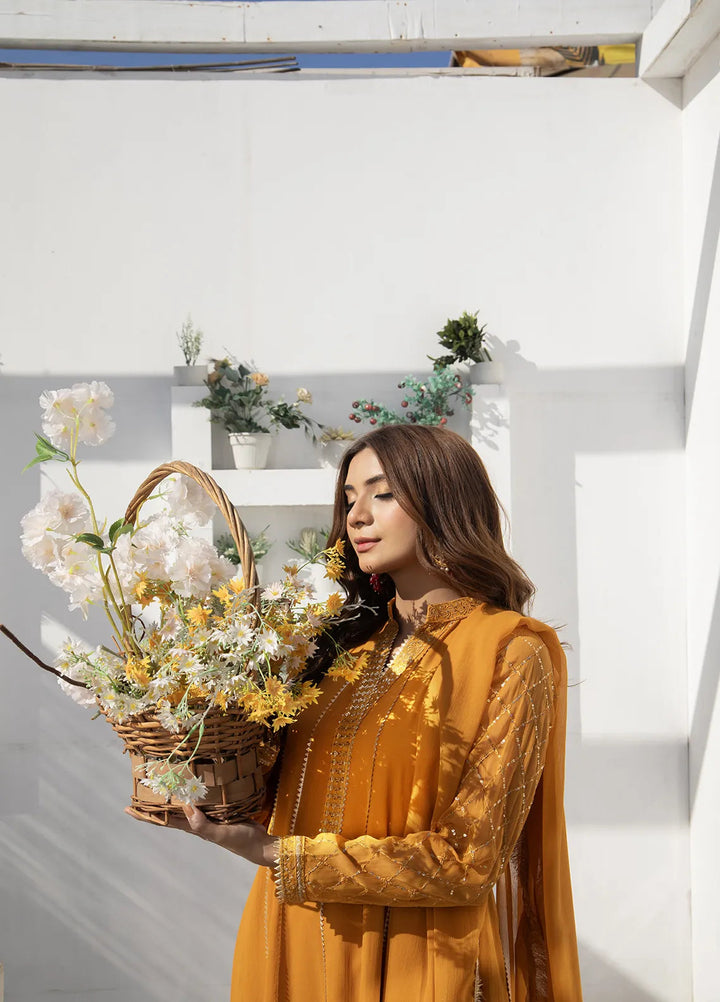 Manahils Pret Embroidered Chiffon 3 Piece Suit KURTI 106 Copper Orange