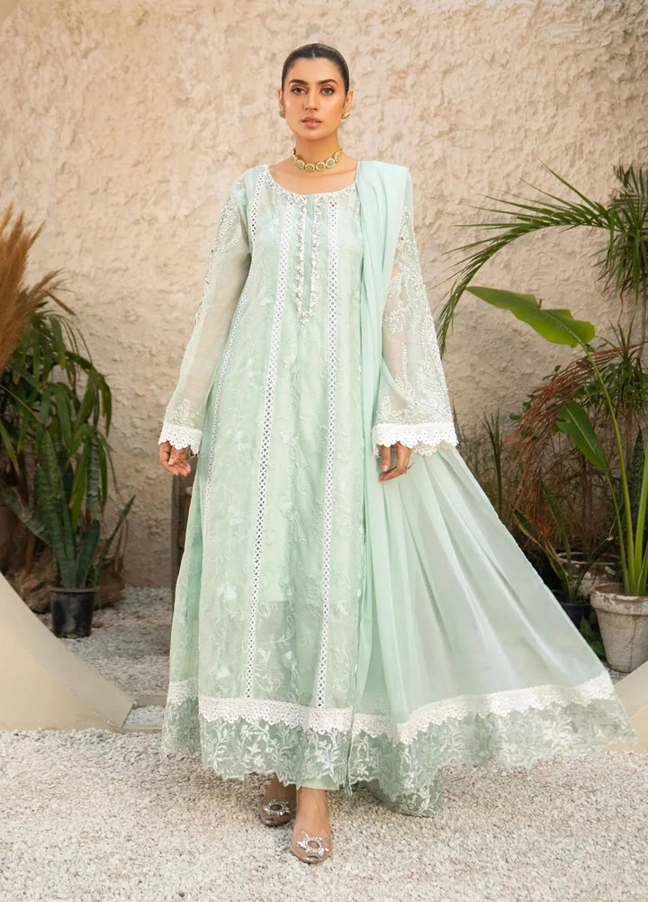 Manahils Pret Embroidered Khaddi Net 3 Piece Suit K-152-Aqua