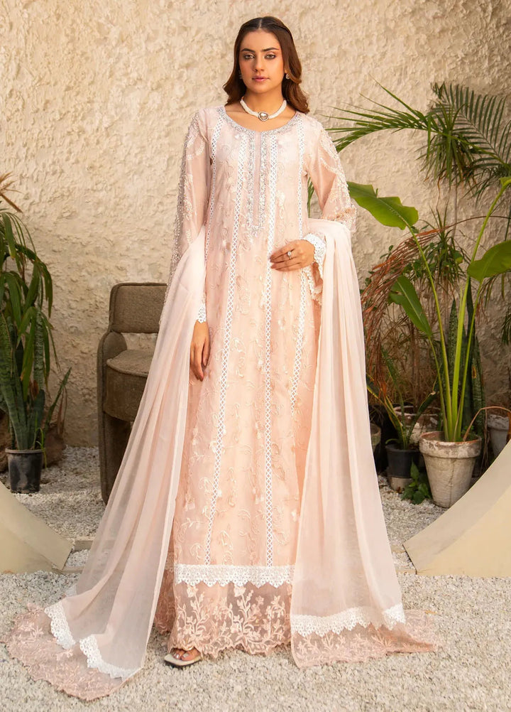 Manahils Pret Embroidered Khaddi Net 3 Piece Suit K-152-Peach