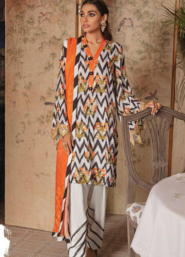 Manzil by Cross Stitch Embroidered Linen Suits Unstitched 3 Piece CS21KL D-05 RUSSET TWILL - Winter Collection