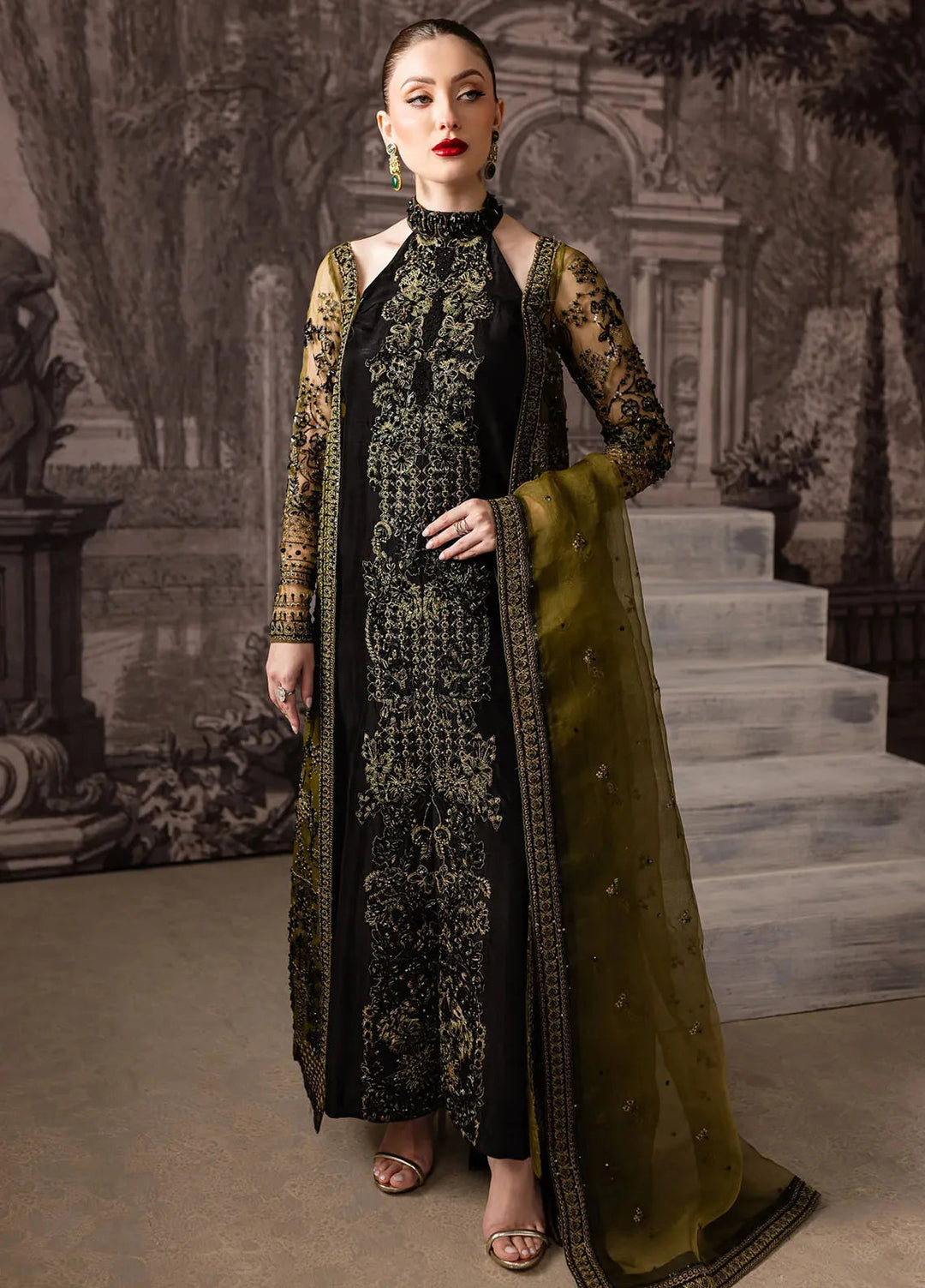 Maria Osama Khan Pret Embroidered Organza 4 Piece Suit Storm