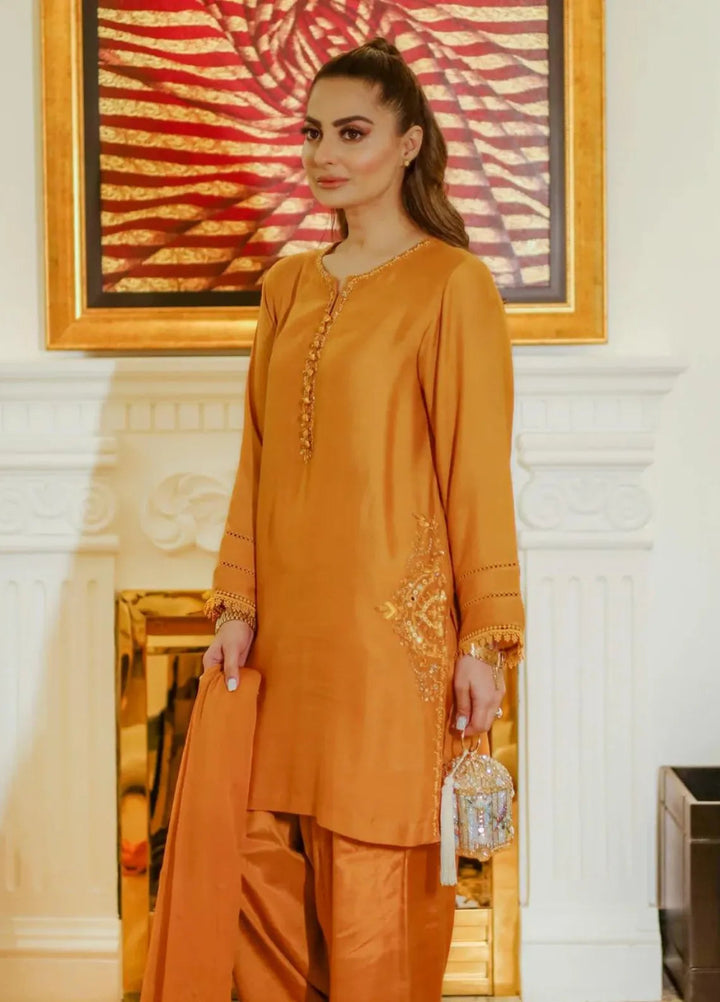 Maroon by Iqra Chaudhry Pret Embroidered Cotton Net 3 Piece Suit Amber