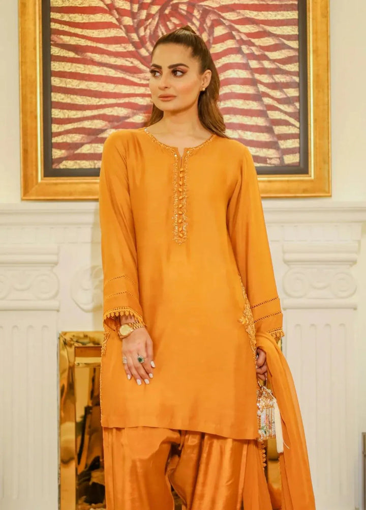 Maroon by Iqra Chaudhry Pret Embroidered Cotton Net 3 Piece Suit Amber